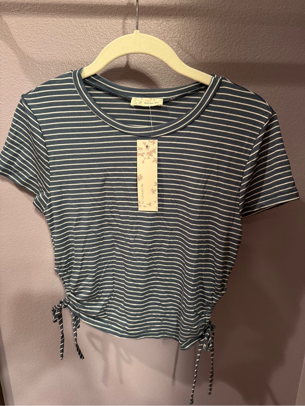 Striped Short Sleeve Drawstring Tee - Blue